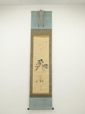 津守国福筆　住吉踊画賛　肉筆紙本掛軸（保護箱）